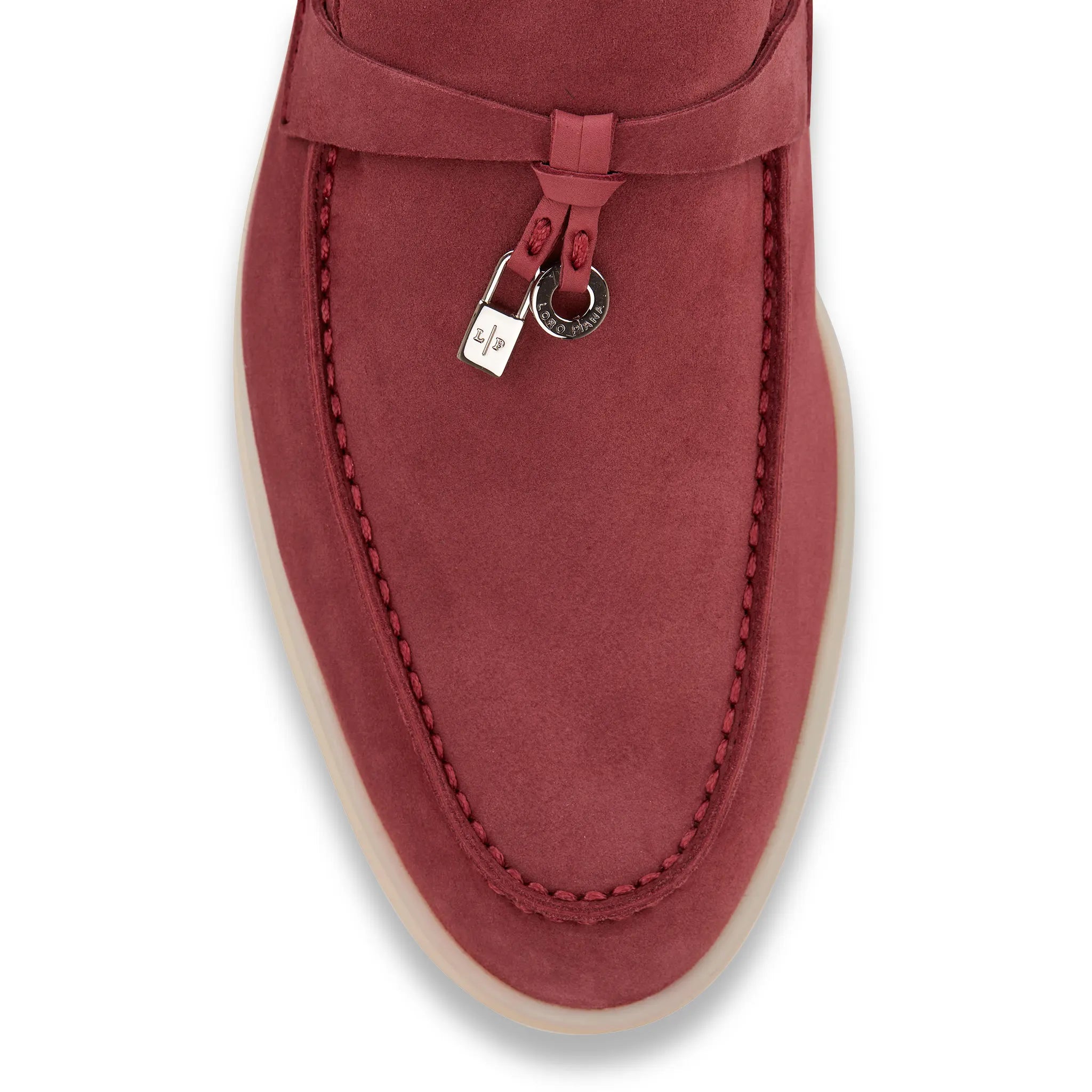 Upper View of Loro Piana Summer Charms Suede Red Orchid Loafers FAE5444_R09E